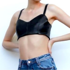 Zara Faux Leather Crop Top Sz S